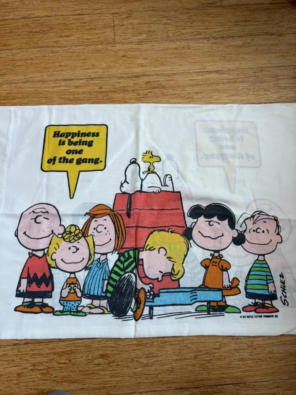 Vintage Sears Peanuts Snoopy Charlie Brown Pillowcase 42x36 Happiness Gang